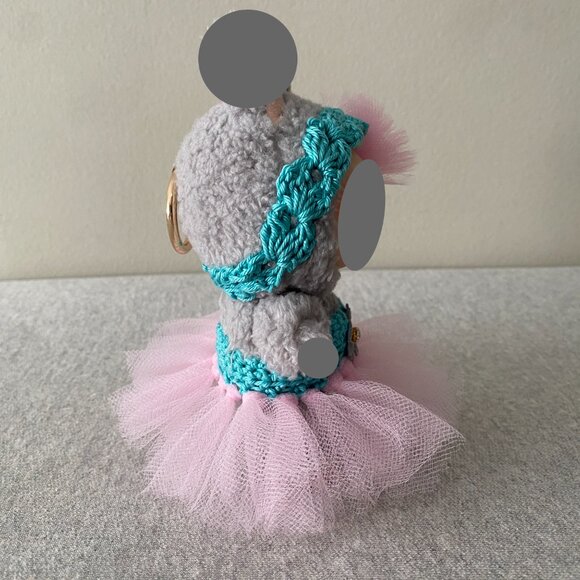 Handmade Crochet Blue Pink Sweetheart Neckline Tutu for 17cm Doll 2-Piece Set - Picture 2 of 6